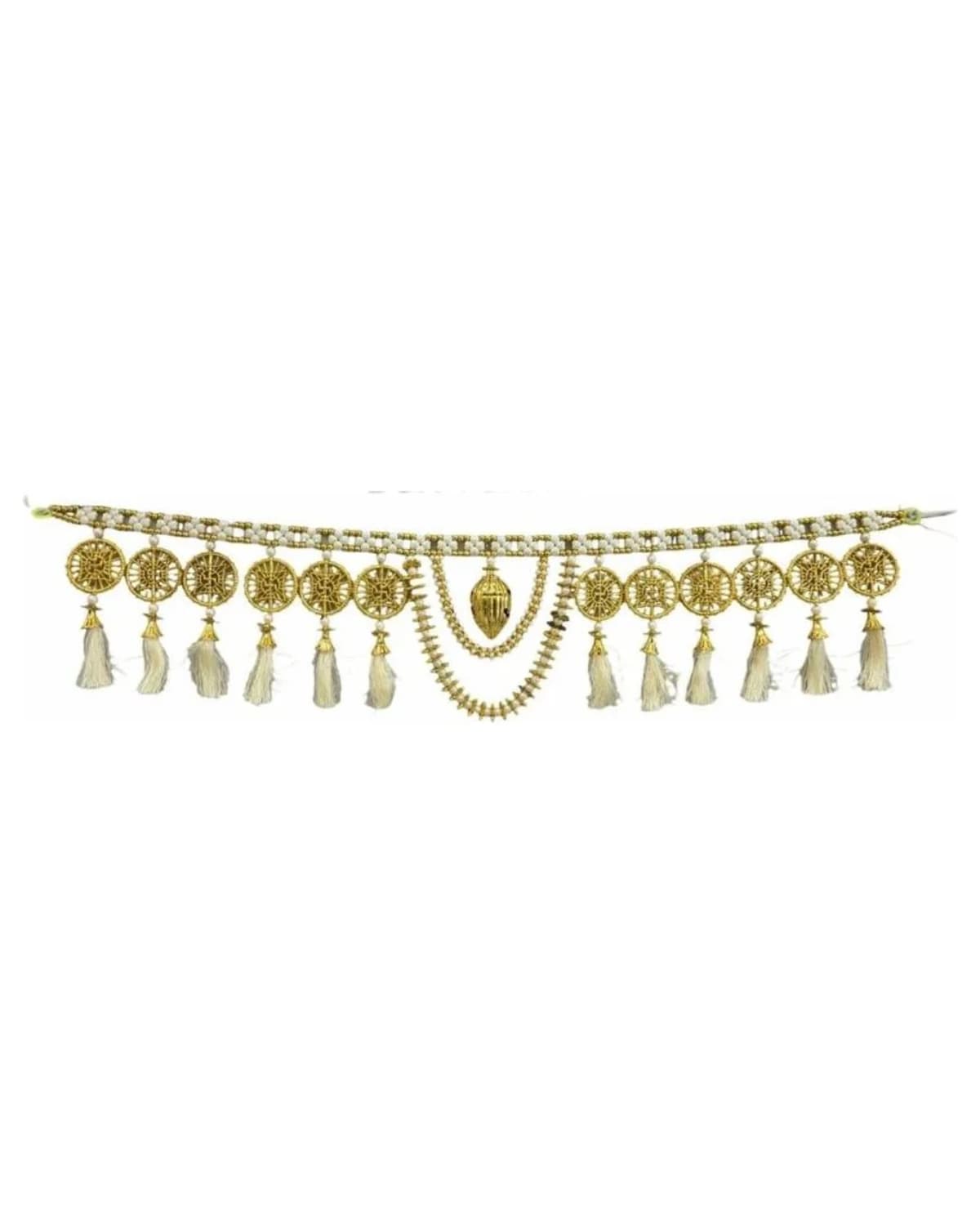 Gold Sun-Disc Cream Tassel Toran 1