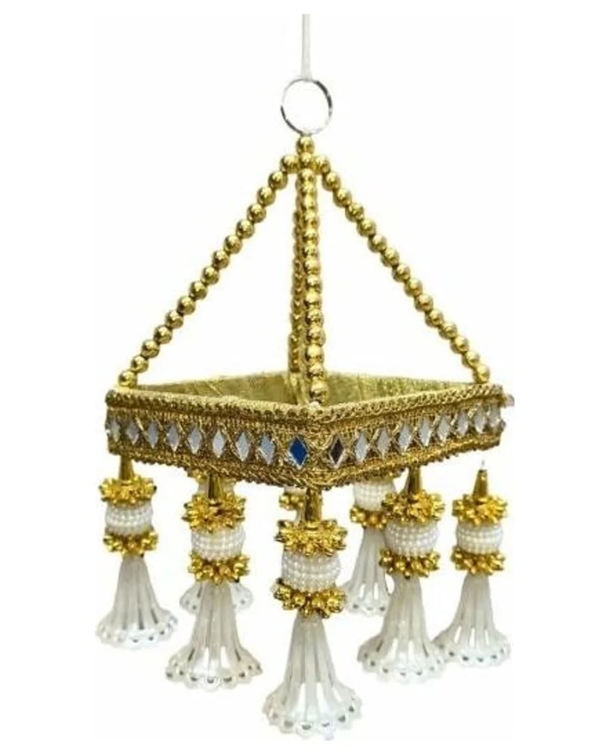 White Tassel Gold Mirror-Border Jhoomer 1