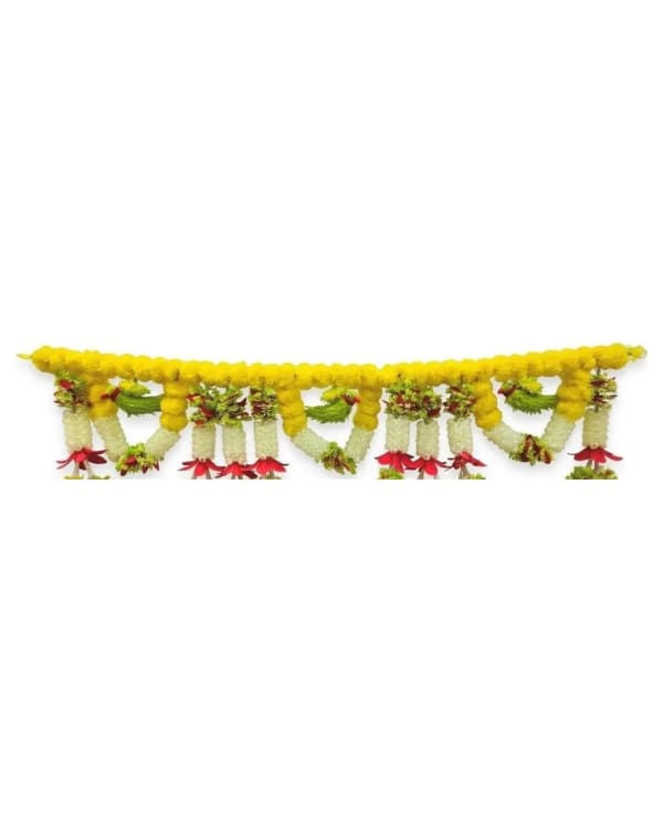 3 Ft Yellow & White Toran With Green Leaves