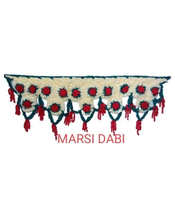 Cream & Teal Toran With Red Flowers