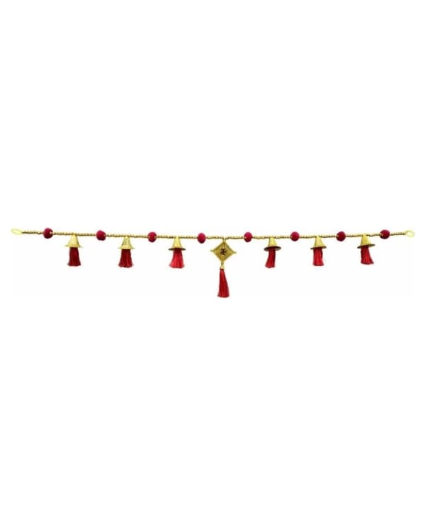 Maroon Tassel Toran With Gold Caps