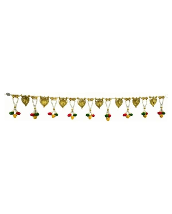 Gold Leaf Charm Toran With Pom-Poms