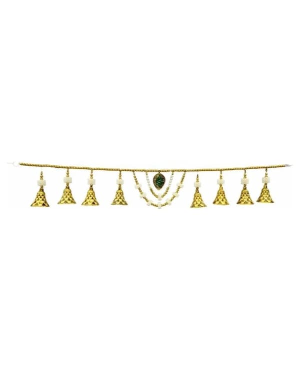 Gold Bell Toran With Pearl-Bead Loops