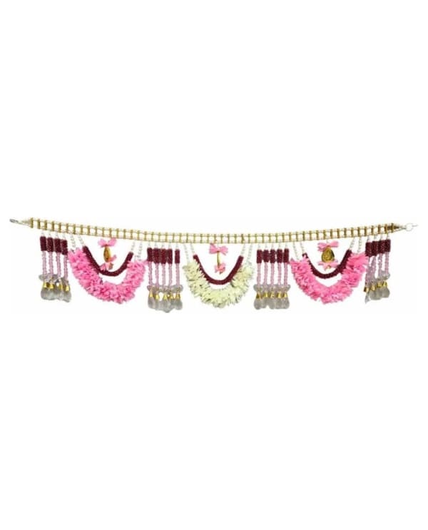 Pink & White Flower Maroon-Bead Toran