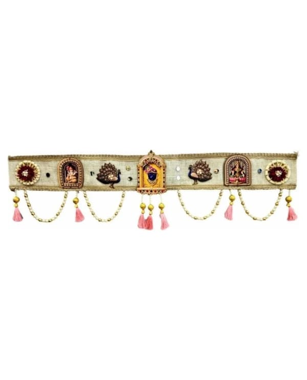 Beige Peacock Ganesh Lakshmi Panel Toran