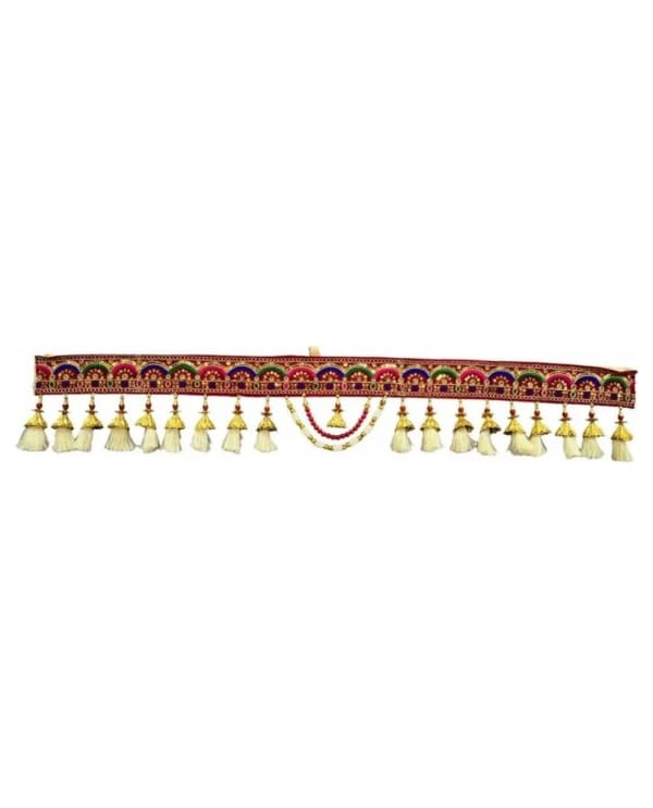 Maroon Arch-Pattern Band Cream Tassel Toran