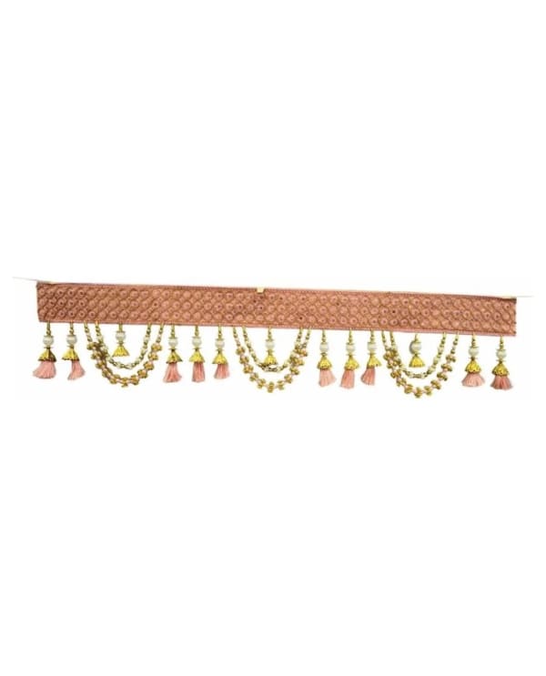 Peach Band Pearl Pink Tassel Toran