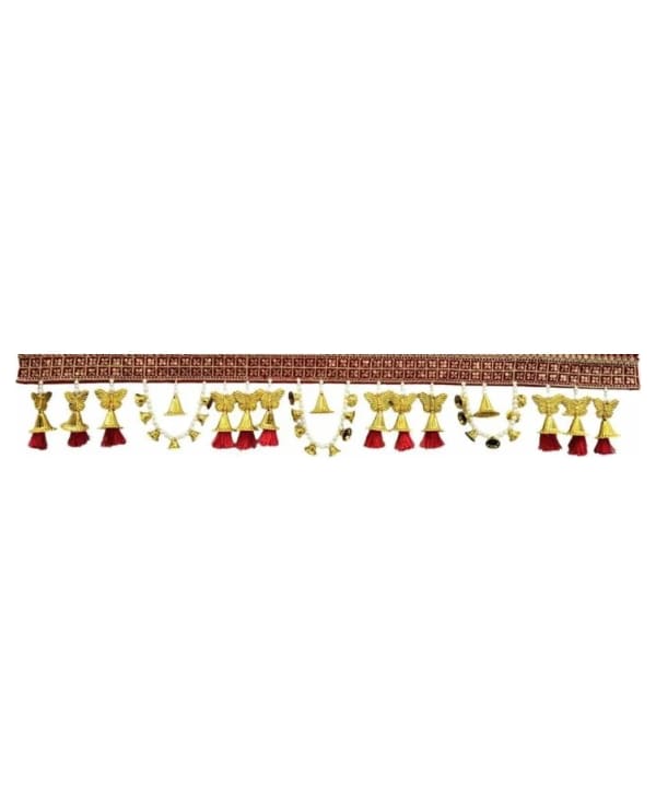 Maroon Gold Butterfly Red Tassel Toran