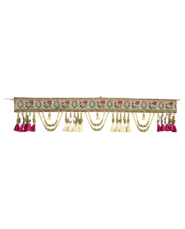 Cream Floral Band Magenta Tassel Toran