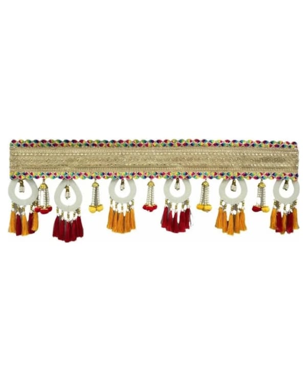 White Ring Gold Band Tassel Toran