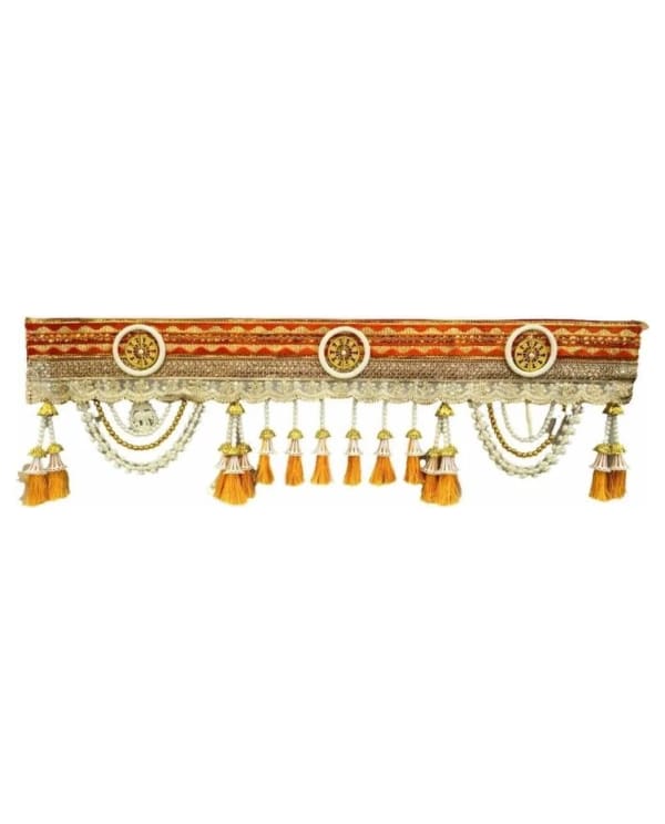 Orange Wheel-Medallion Band Tassel Toran