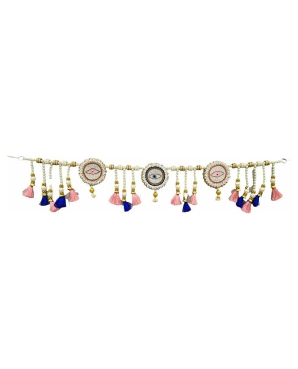 Evil-Eye Medallion Pink Blue Tassel Toran