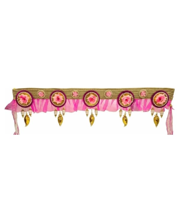 Pink Rose Ruffle Maroon-Frame Toran