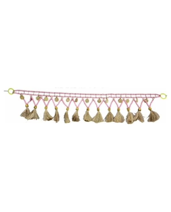Pink Bead Zigzag Beige Tassel Toran