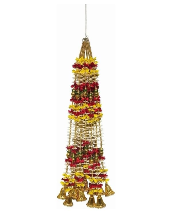 Yellow-Red Flower Pearl Ladi With Bells