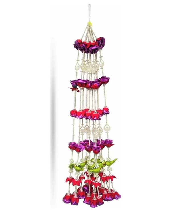 Purple-Red Flower Ladi With Green Birds
