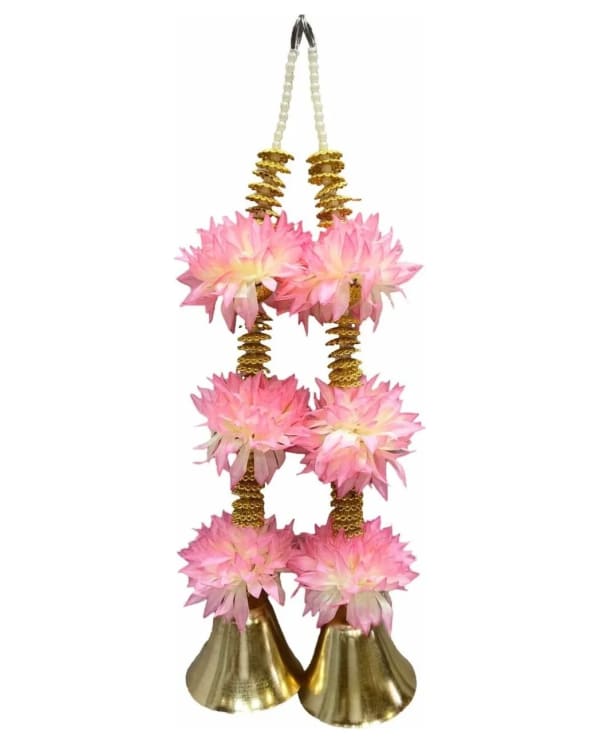 Pink Flower Gold Bell Door Hanging