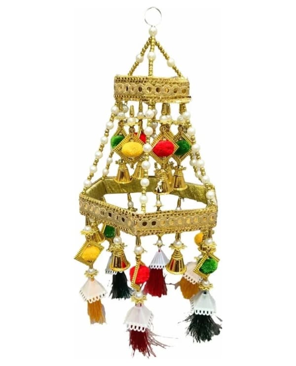 Two-Tier Gold Multicolour Gem Jhoomer