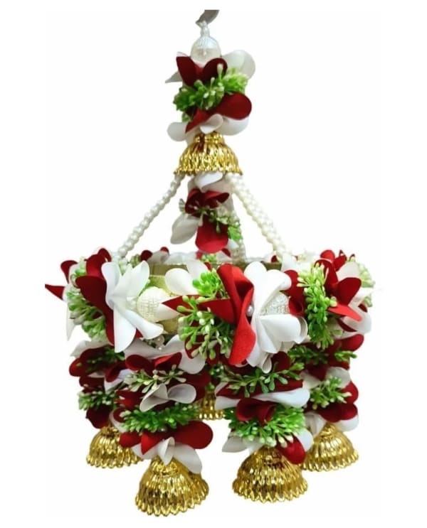 Red-White Flower Gold Jhumka Jhoomer
