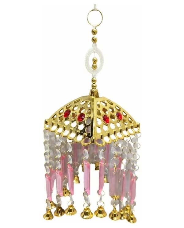 Gold Dome Pink Crystal Rod Jhoomer