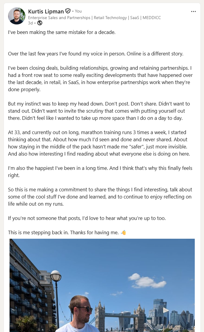 LinkedIn post — first post stats