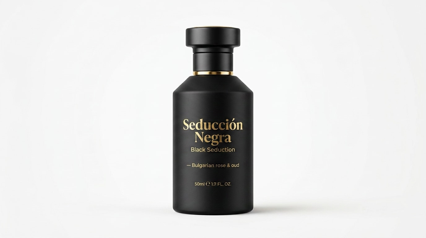 Seducción Negra perfume bottle, same collection