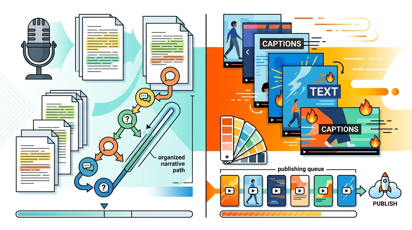 Diagram comparing dialogue-focused editing with visual social-video assembly