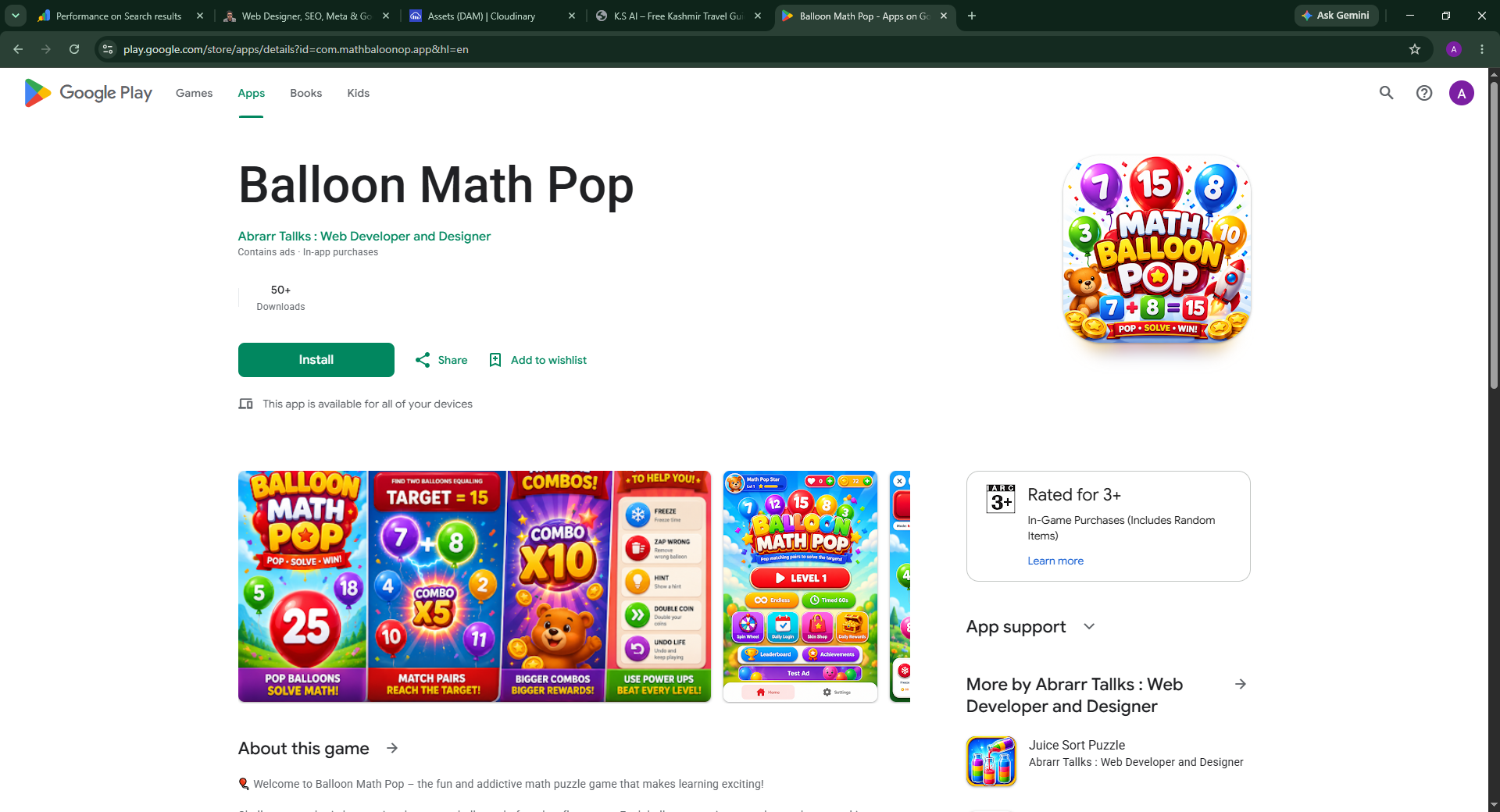 Balloon Math Pop kids math game by Abrarr Tallks