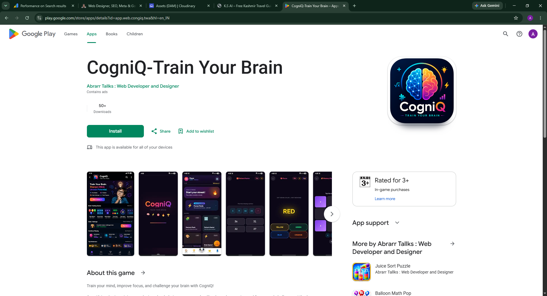CogniQ brain training app by Abrarr Tallks