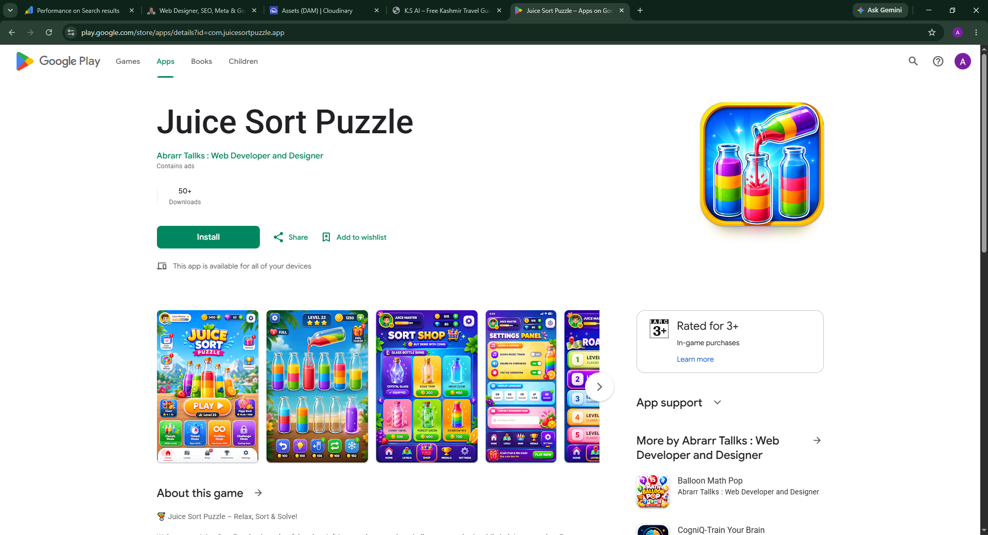 Juice Sort Puzzle color sorting game by Abrarr Tallks