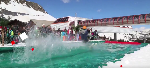 Has anyone tried pond-skimming in a ski resort?