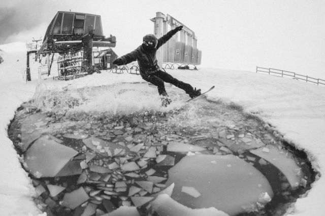 Has anyone tried pond-skimming in a ski resort?