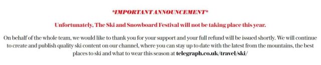 London Ski Show Cancelled