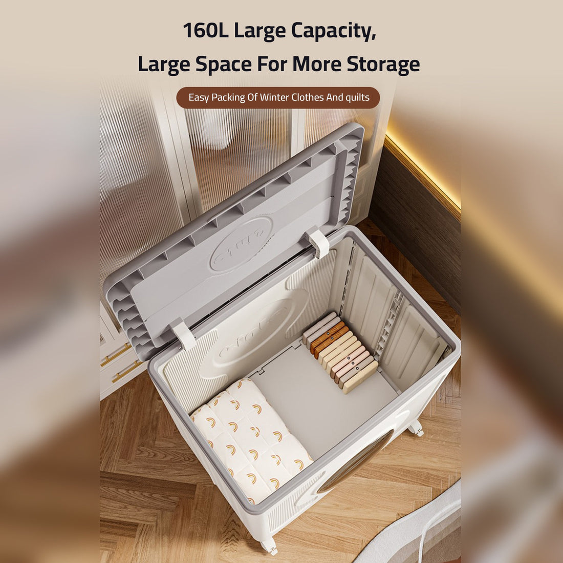 Foldable 160 Liters Laundry Storage Box with Wheels
