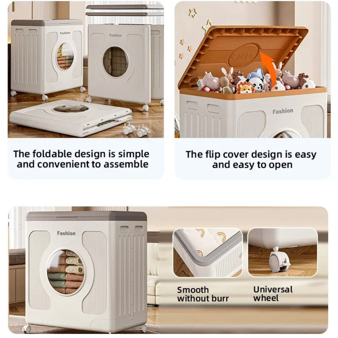 Foldable 160 Liters Laundry Storage Box with Wheels