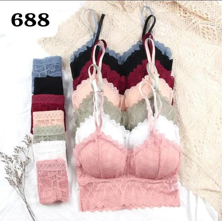 WOMENS LACE FLORAL BRALETTE BRALET. BRA/PANTY SET.