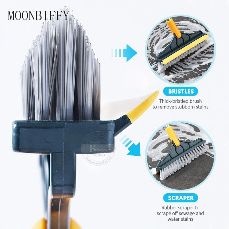 Floor Scrub Brush 2 In 1 Cleaning Brush Long Handle Detachable Wiper Magic Broom Brush Scraper Tile Kitchen Cleaning Tool