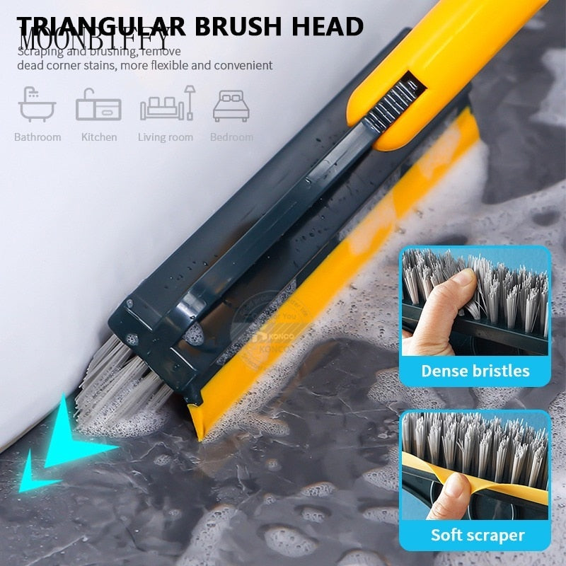 Floor Scrub Brush 2 In 1 Cleaning Brush Long Handle Detachable Wiper Magic Broom Brush Scraper Tile Kitchen Cleaning Tool