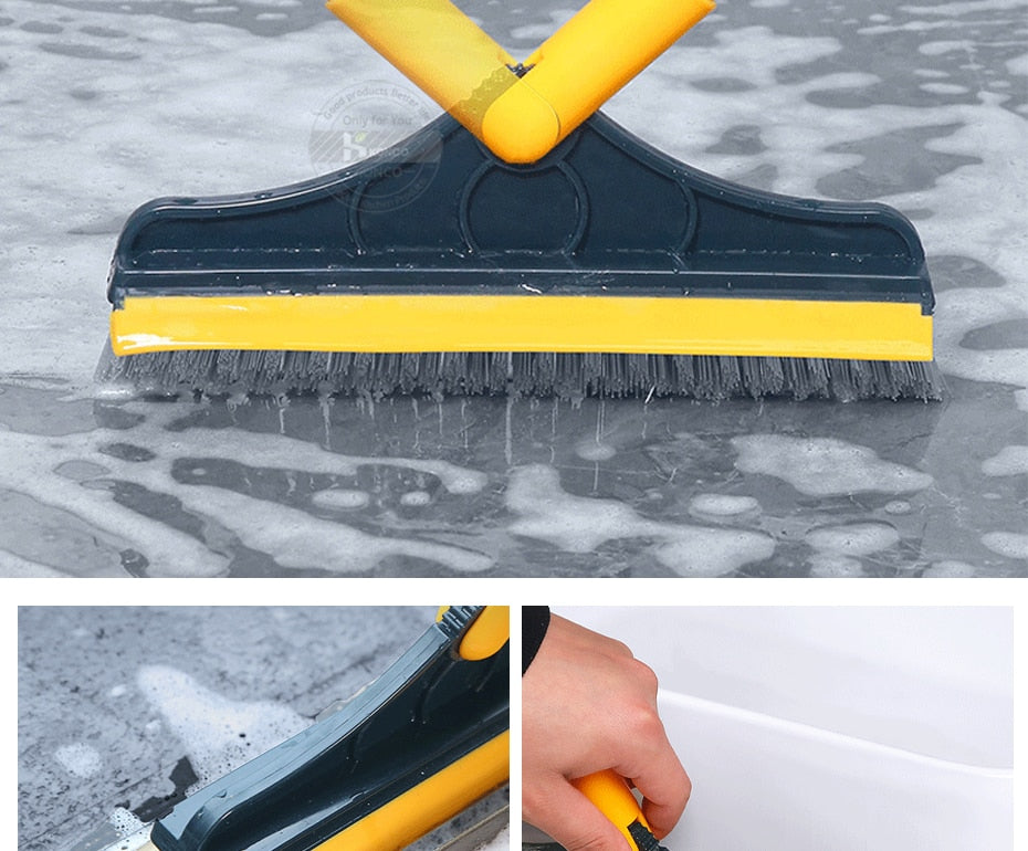Floor Scrub Brush 2 In 1 Cleaning Brush Long Handle Detachable Wiper Magic Broom Brush Scraper Tile Kitchen Cleaning Tool