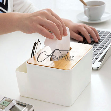 Wooden Desktop Tissue and Remote Holder
