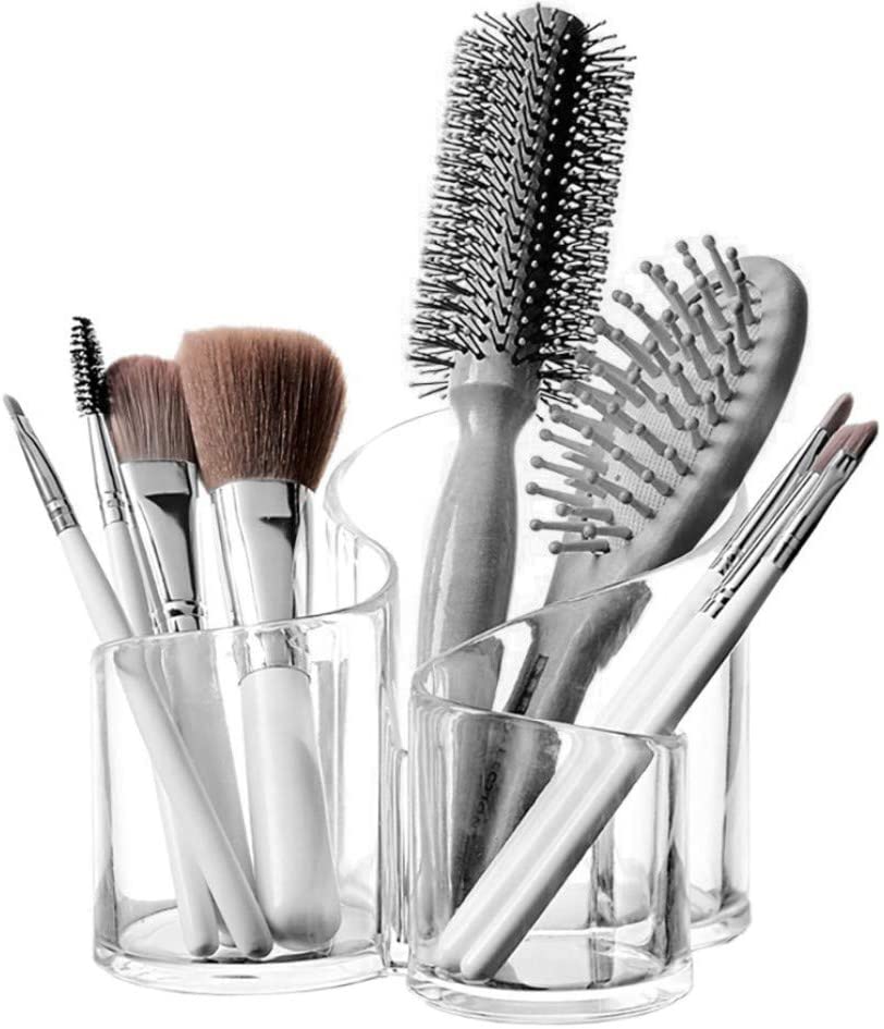 Acrylic 3 Compartment Cosmetic Brush Holder