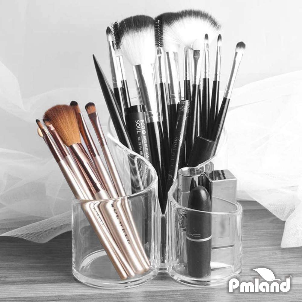 Acrylic 3 Compartment Cosmetic Brush Holder