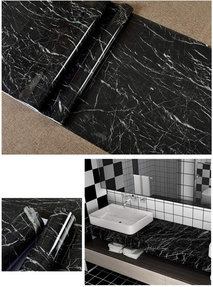 Black Granite Wallpaper Self Adhesive Wallpaper (2 by 6.5 ft)