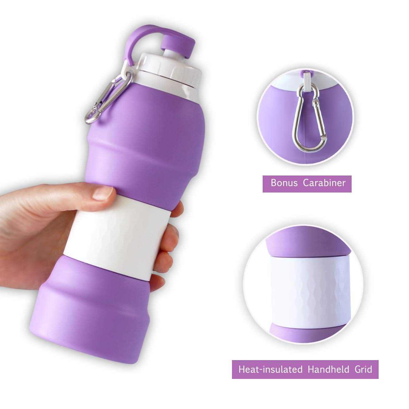 580 ml Silicone Water Bottle with Carabiner