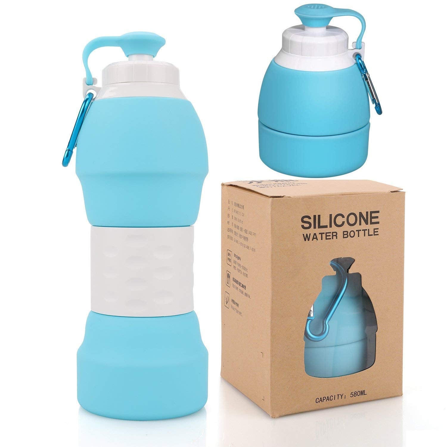 580 ml Silicone Water Bottle with Carabiner