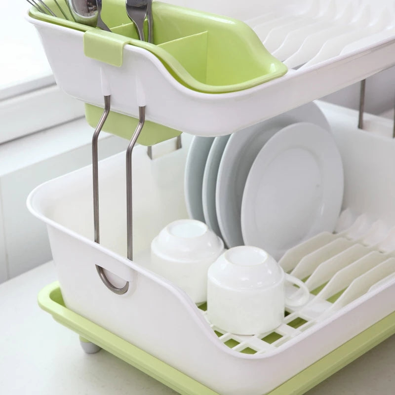 2 Tier Dish Rack With Adjustable Water Drainage