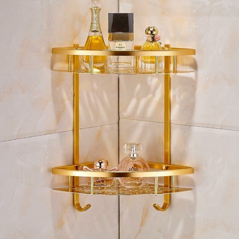 2 Layer Aluminium Corner Shelf Golden