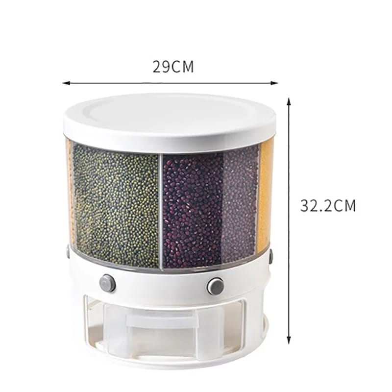 360 Large Food Cereal Dispenser 6 Grid Revolving Base