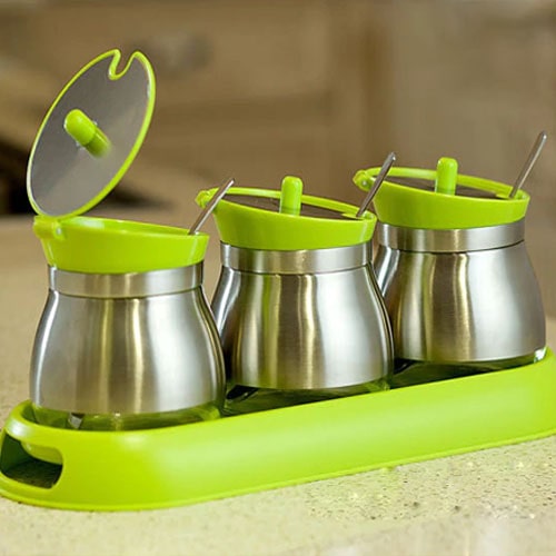 3pcs Steel Glass Condiment