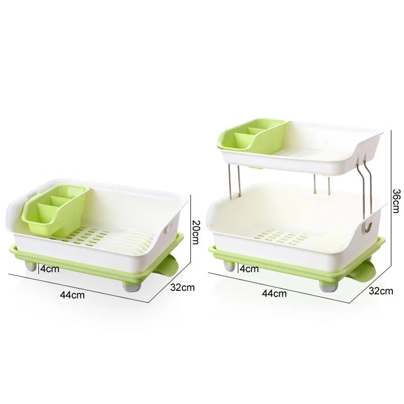 2 Tier Dish Rack With Adjustable Water Drainage
